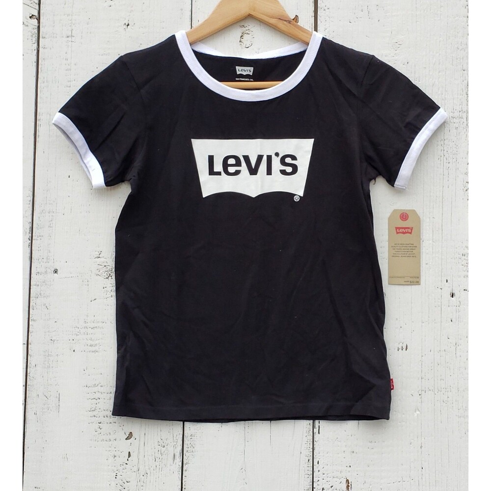 Levi's Girls Size L (12/13) Black White Logo Short Sleeve T-Shirt NEW